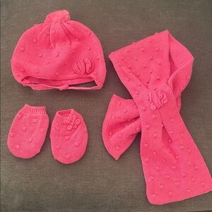 Mayoral Pink Knit Hat, Scarf, and Mittens Set - 12 month